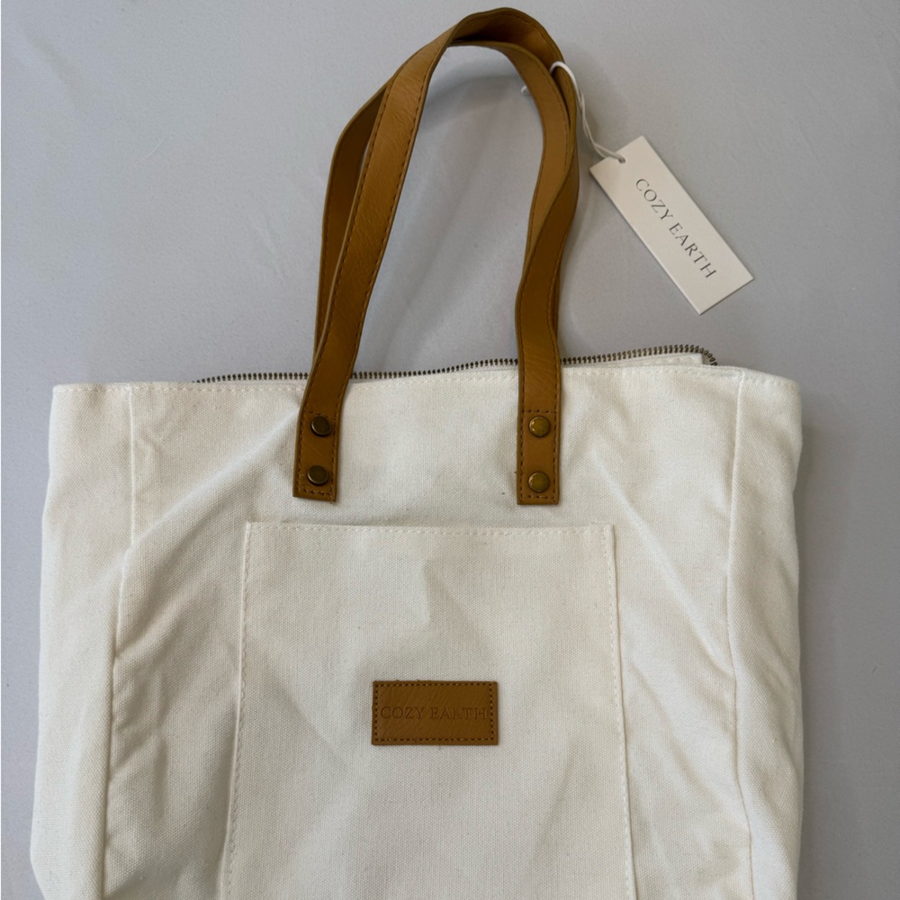 Cozy Earth Cream Tote with Tan Handles NWT